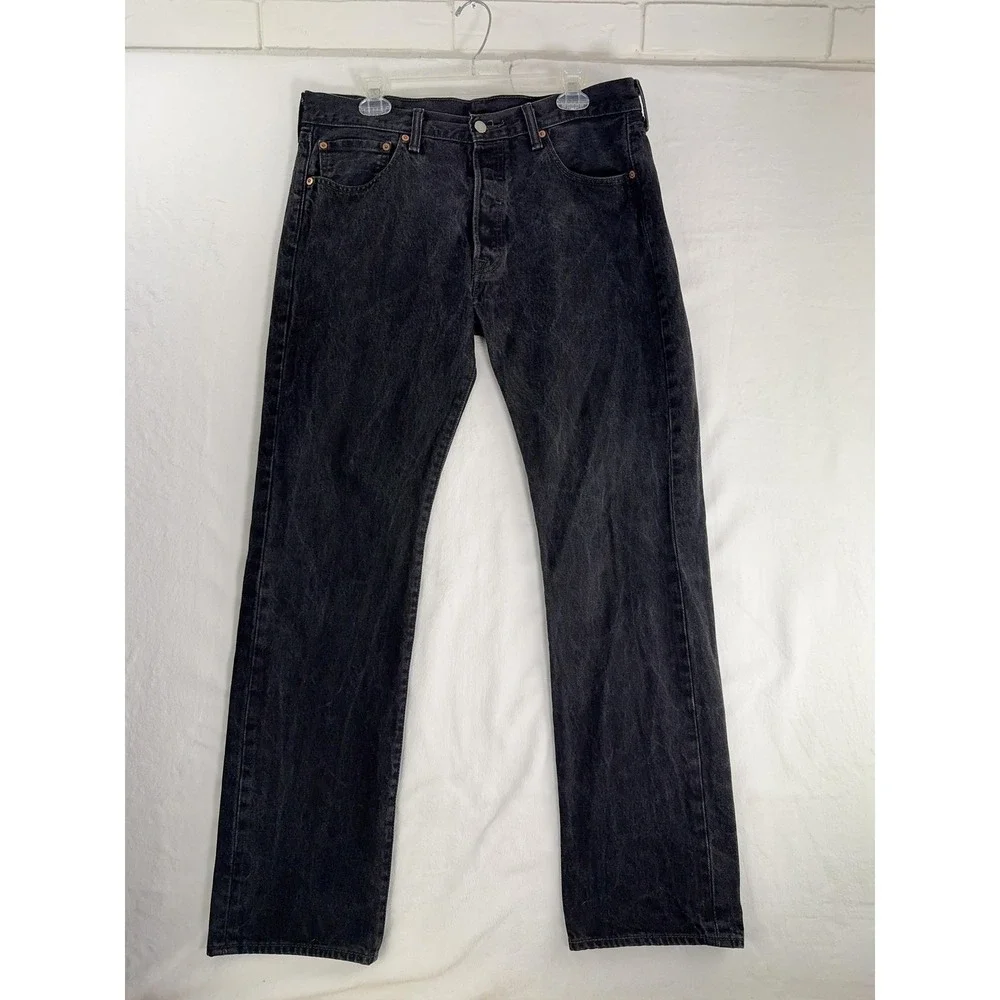 Levis 501 Jeans Mens 34x32 Gray Button Fly Straight Leg‎ Denim Charcoal Wash